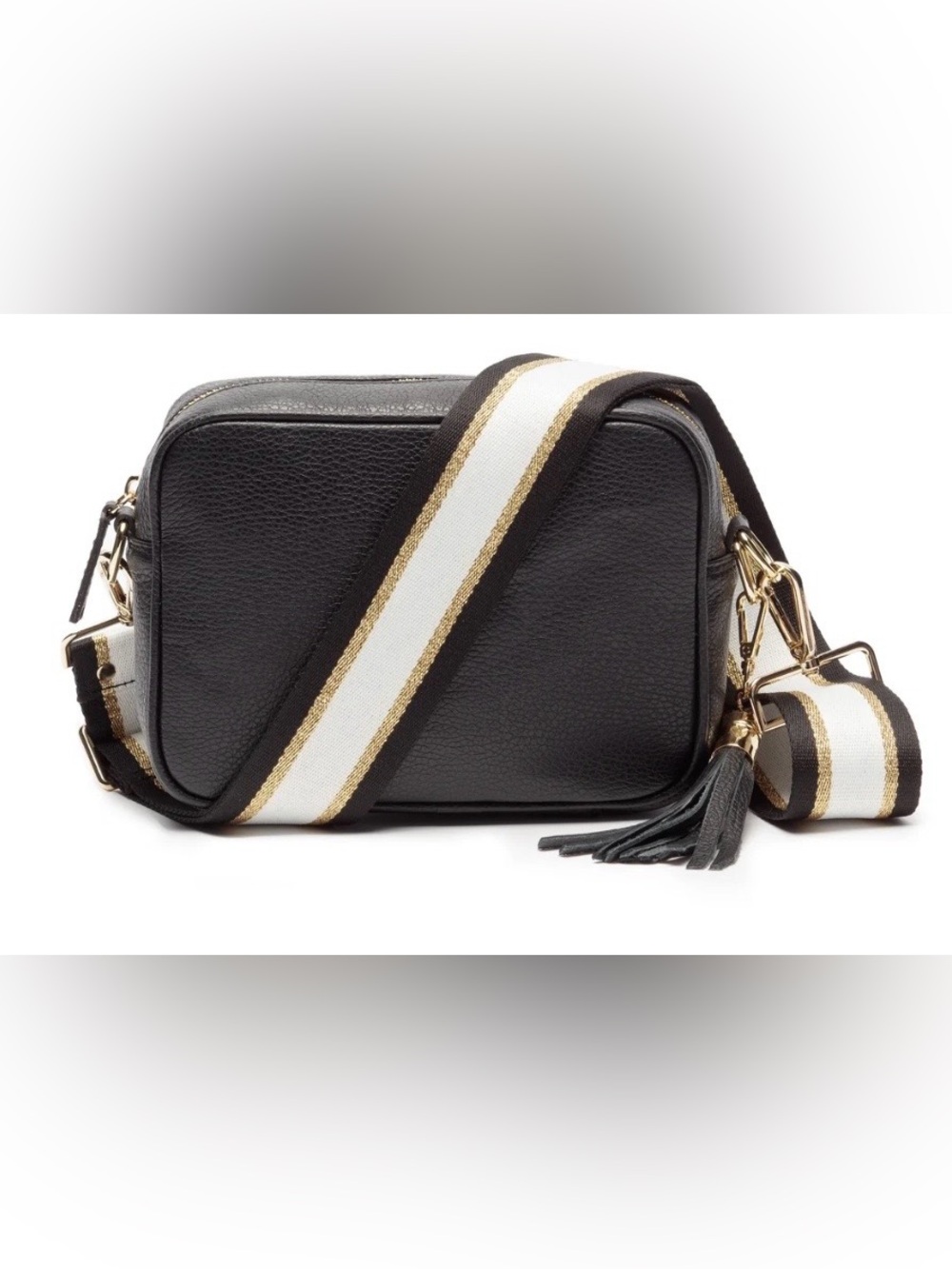 Elie Beaumont Black Leather Crossbody with White & Gold Detachable Strap